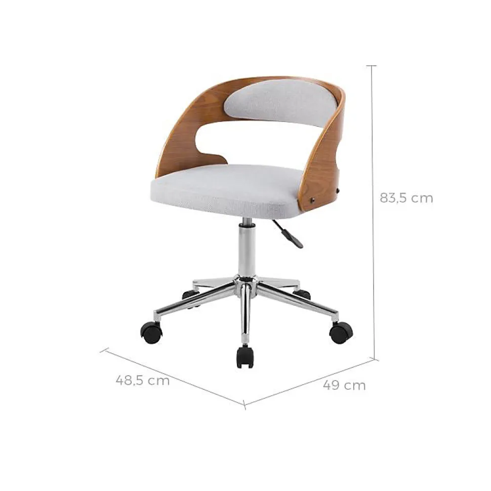 Chaise de bureau pivotante et réglable en bois et tissu gris - Louis