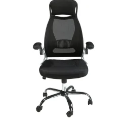 Chaise de bureau pivotante moderne en tissu noir avec accoudoirs