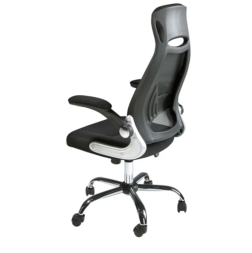 Chaise de bureau pivotante moderne en tissu noir avec accoudoirs