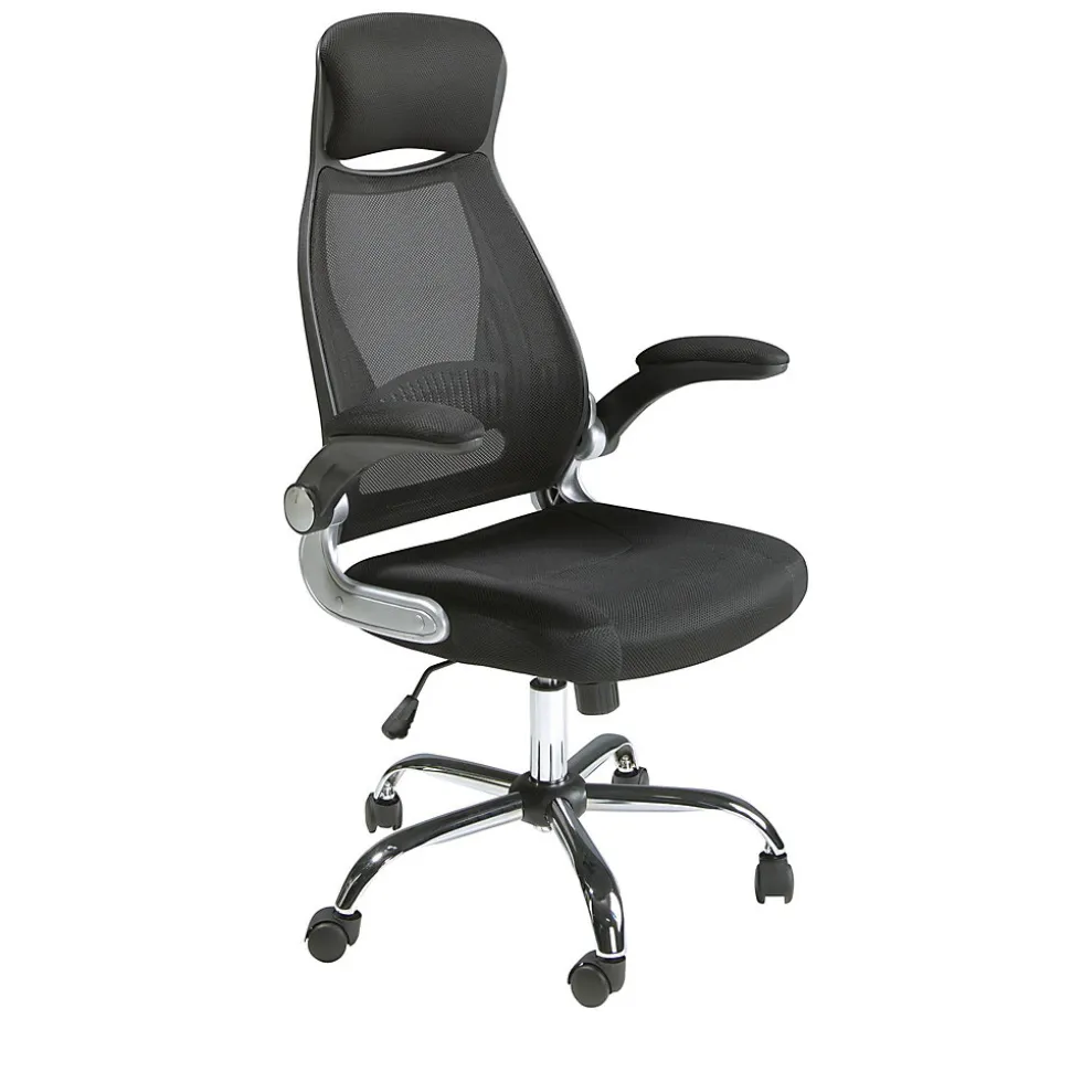 Chaise de bureau pivotante moderne en tissu noir avec accoudoirs