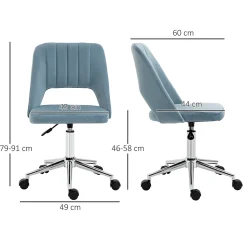 Chaise de Bureau Pivotante - Velours Bleu, Confort Ergonomique et Stabilité, Dimensions 49x60x91 cm