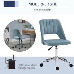 Chaise de Bureau Pivotante - Velours Bleu, Confort Ergonomique et Stabilité, Dimensions 49x60x91 cm