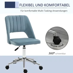 Chaise de Bureau Pivotante - Velours Bleu, Confort Ergonomique et Stabilité, Dimensions 49x60x91 cm