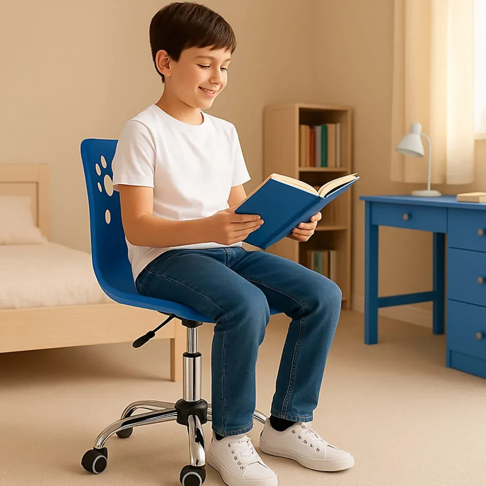 Chaise de bureau pour enfant chaise de bureau pivotante avec réglage en hauteur, bleu