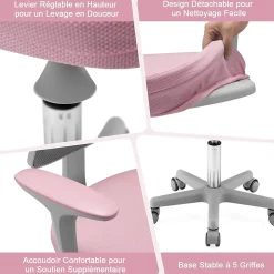 Chaise de Bureau pour Enfant Chaise Etude avec Dossier Ergonomique et Siege Hauteur Reglable Capacite de Charge Max 150 Kg Rose