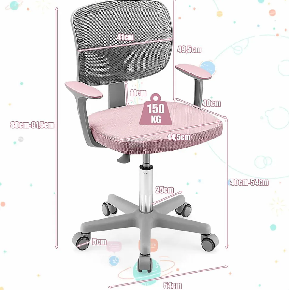 Chaise de Bureau pour Enfant Chaise Etude avec Dossier Ergonomique et Siege Hauteur Reglable Capacite de Charge Max 150 Kg Rose