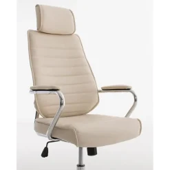 Chaise de bureau Rako CLP Similicuir crème métal chromé ajustable