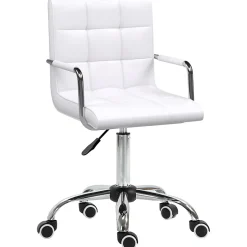 Chaise de bureau réglable fauteuil ergonomique pivotant pour bureau home office revêtement simili cuir PU blanc confortable