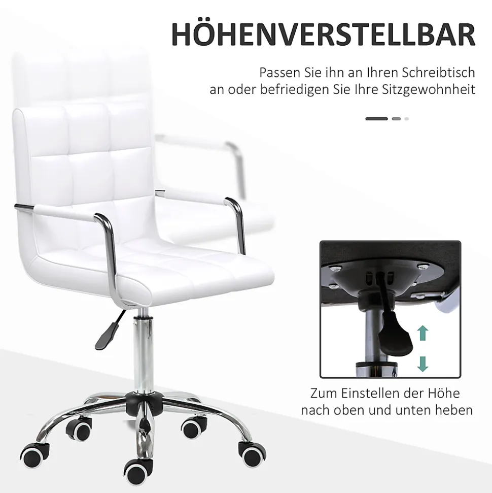 Chaise de bureau réglable fauteuil ergonomique pivotant pour bureau home office revêtement simili cuir PU blanc confortable
