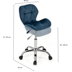 Chaise de bureau ROBINE velours bleu à roulettes