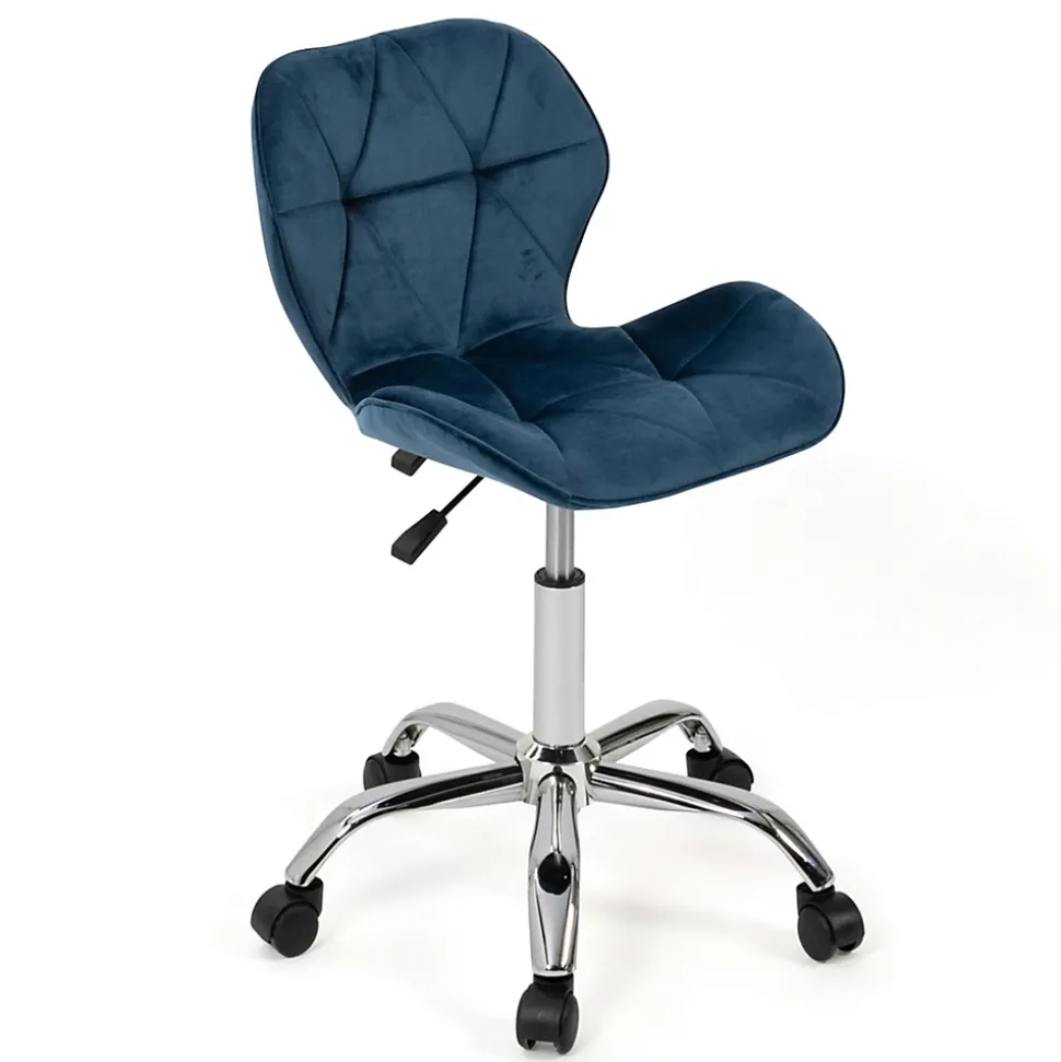 Chaise de bureau ROBINE velours bleu à roulettes