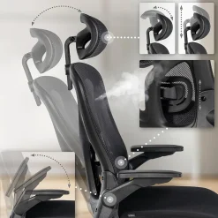 Chaise de bureau Roseburg, ajustable hauteur, pivotante, soutien lombaire, revêtement mesh respirant. Noir
