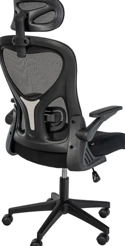 Chaise de bureau Roseburg, ajustable hauteur, pivotante, soutien lombaire, revêtement mesh respirant. Noir