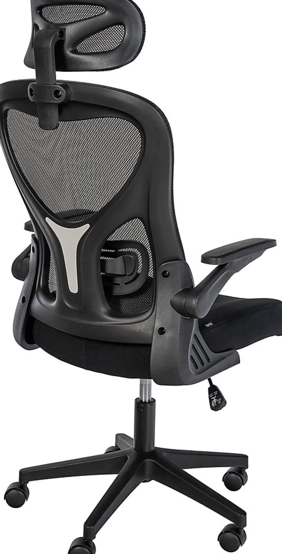 Chaise de bureau Roseburg, ajustable hauteur, pivotante, soutien lombaire, revêtement mesh respirant. Noir