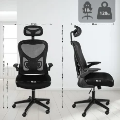 Chaise de bureau Roseburg, ajustable hauteur, pivotante, soutien lombaire, revêtement mesh respirant. Noir