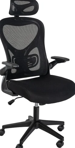 Chaise de bureau Roseburg, ajustable hauteur, pivotante, soutien lombaire, revêtement mesh respirant. Noir