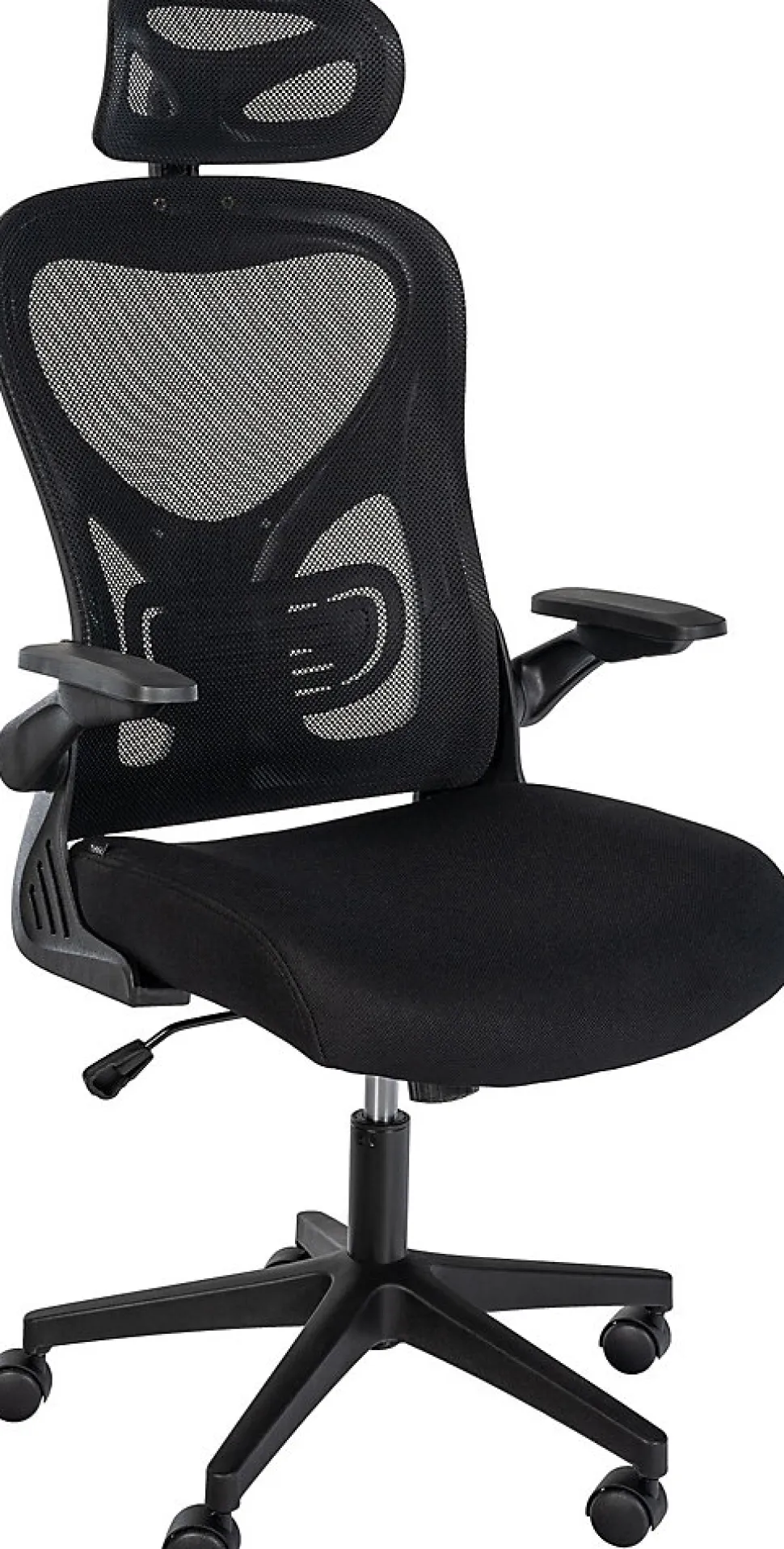 Chaise de bureau Roseburg, ajustable hauteur, pivotante, soutien lombaire, revêtement mesh respirant. Noir