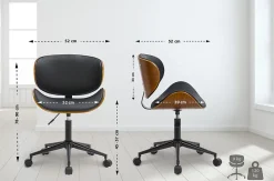 Chaise de bureau Sammy, Chaise pivotante avec revêtement en similicuir, Cadre en bois courbé Noir