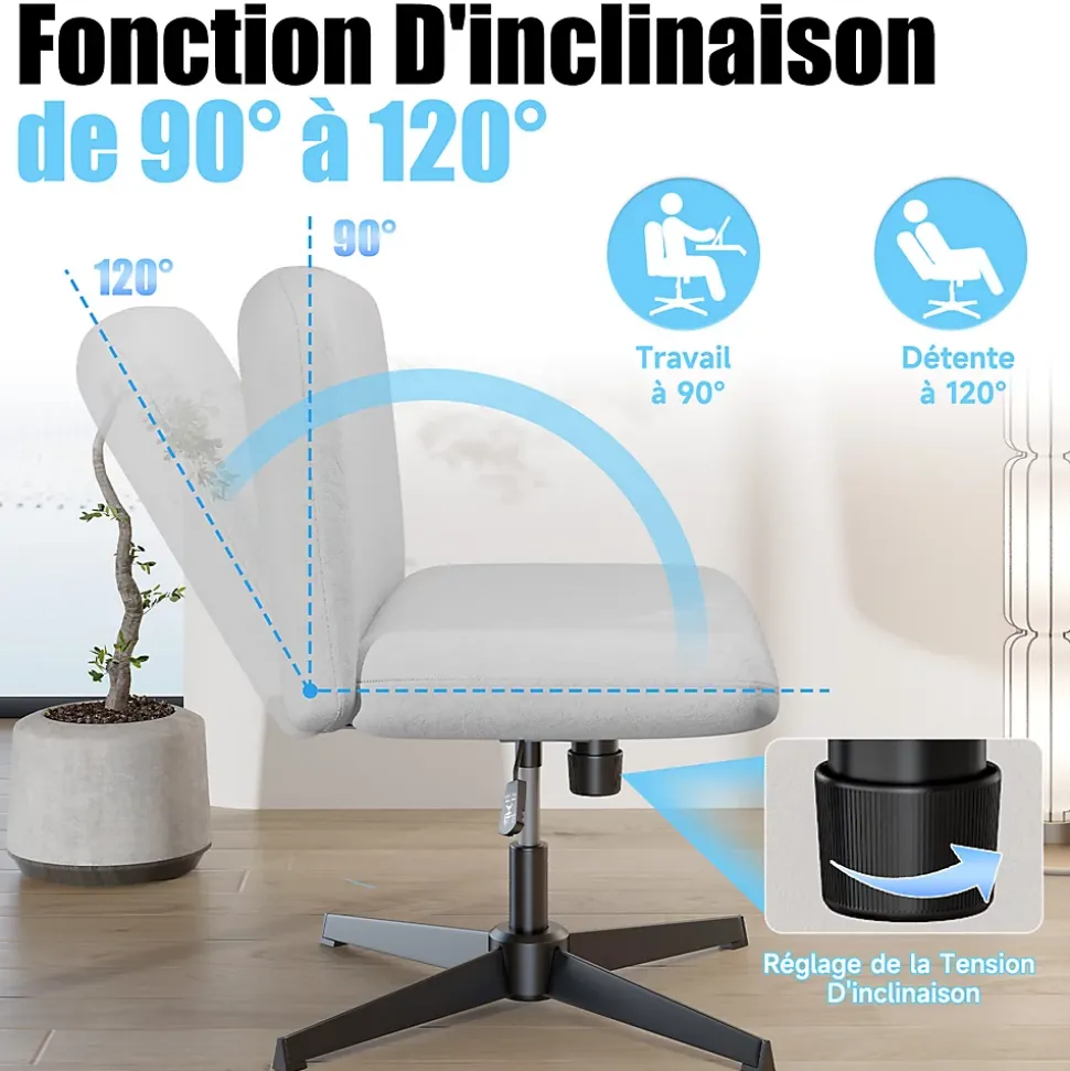 Chaise de Bureau Sans Accoudoirs, Fauteuil en Velours Design Moderne pour Bureau et Chambre