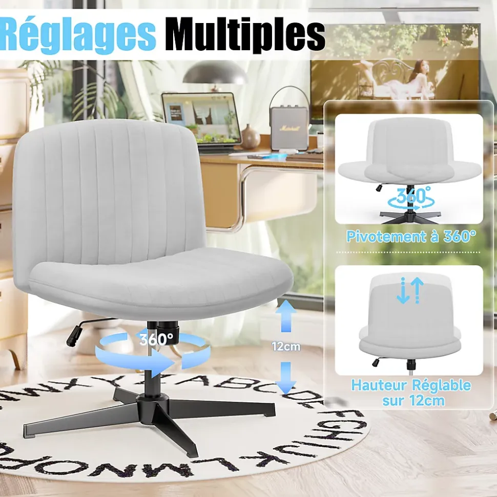 Chaise de Bureau Sans Accoudoirs, Fauteuil en Velours Design Moderne pour Bureau et Chambre