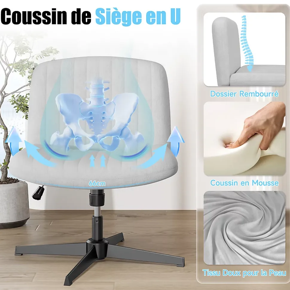 Chaise de Bureau Sans Accoudoirs, Fauteuil en Velours Design Moderne pour Bureau et Chambre