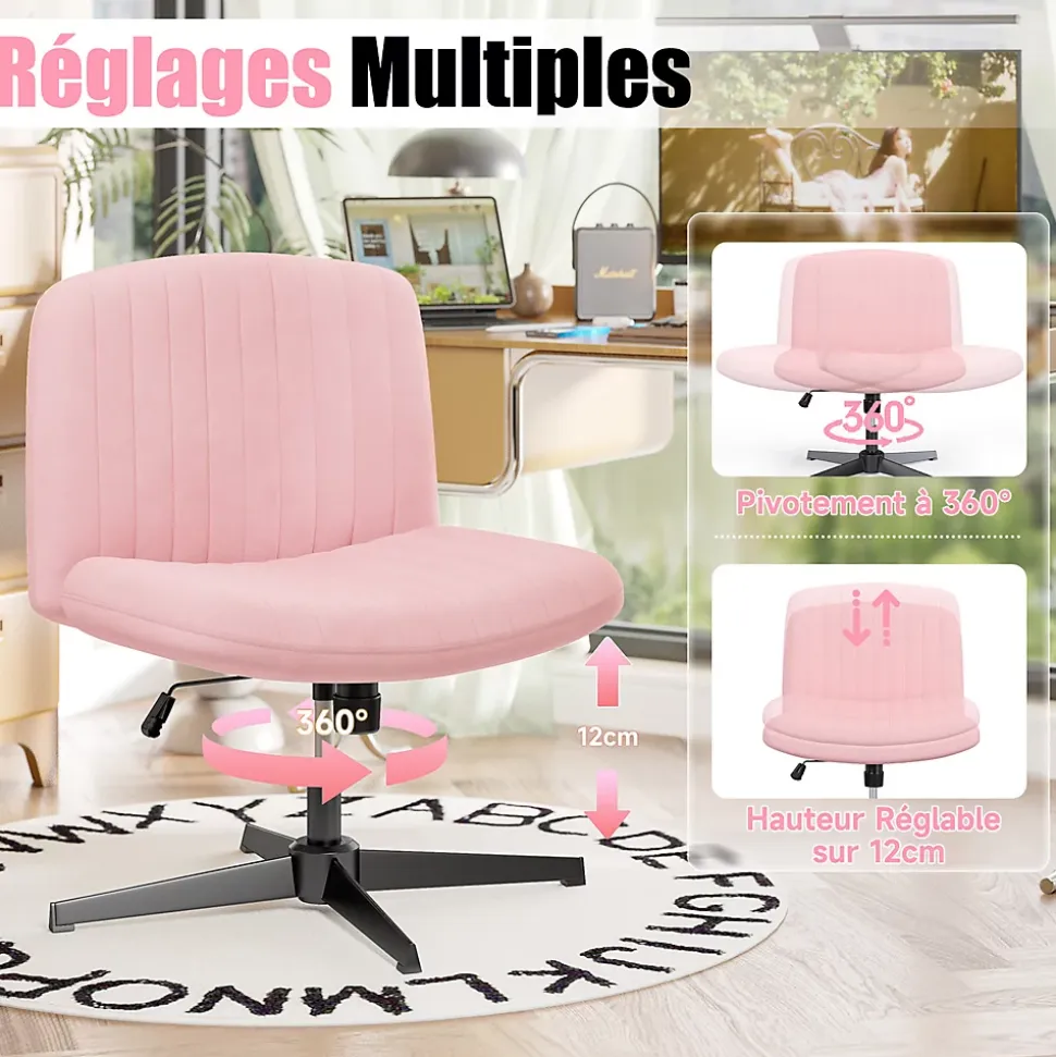 Chaise de Bureau Sans Accoudoirs, Fauteuil en Velours Design Moderne pour Bureau et Chambre