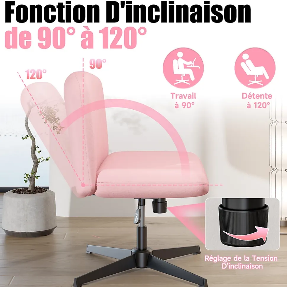 Chaise de Bureau Sans Accoudoirs, Fauteuil en Velours Design Moderne pour Bureau et Chambre