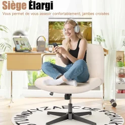 Chaise de Bureau Sans Accoudoirs, Fauteuil en Velours Design Moderne pour Bureau et Chambre