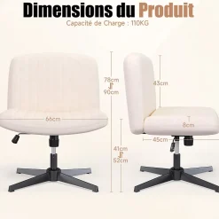 Chaise de Bureau Sans Accoudoirs, Fauteuil en Velours Design Moderne pour Bureau et Chambre