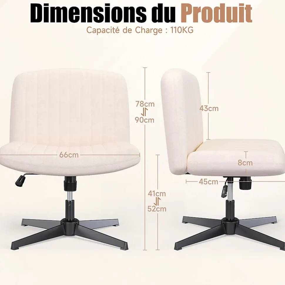 Chaise de Bureau Sans Accoudoirs, Fauteuil en Velours Design Moderne pour Bureau et Chambre