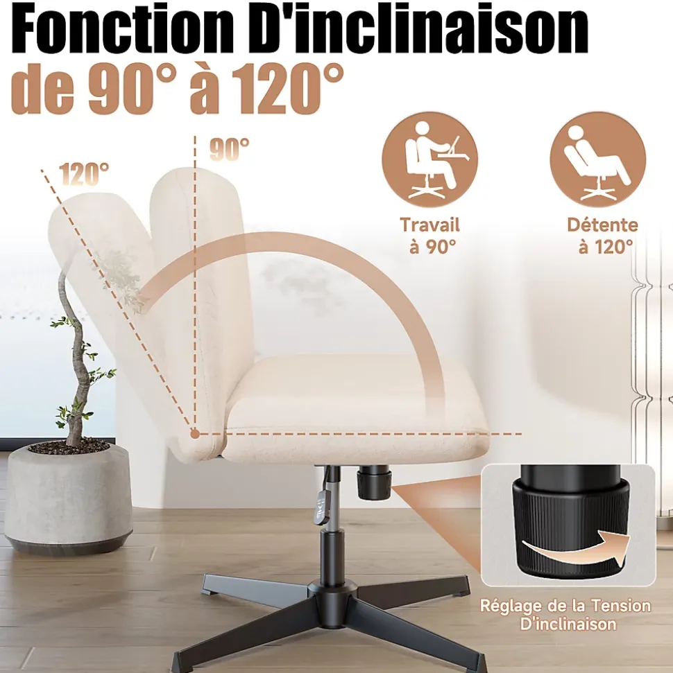 Chaise de Bureau Sans Accoudoirs, Fauteuil en Velours Design Moderne pour Bureau et Chambre