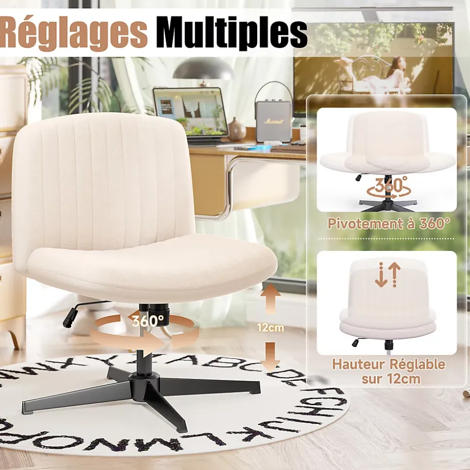 Chaise de Bureau Sans Accoudoirs, Fauteuil en Velours Design Moderne pour Bureau et Chambre