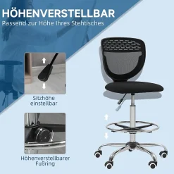 Chaise de bureau, siège de travail et chaise de bureau, réglable en hauteur, rembourrée , couleur noir, pratique pour home office