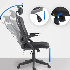 Chaise de bureau Taos, Chaise de bureau ergonomique avec appui-tête et accoudoirs, Chaise pivotante réglable en hauteur Noir