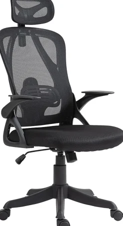 Chaise de bureau Taos, Chaise de bureau ergonomique avec appui-tête et accoudoirs, Chaise pivotante réglable en hauteur Noir