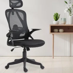 Chaise de bureau Taos, Chaise de bureau ergonomique avec appui-tête et accoudoirs, Chaise pivotante réglable en hauteur Noir