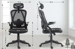 Chaise de bureau Taos, Chaise de bureau ergonomique avec appui-tête et accoudoirs, Chaise pivotante réglable en hauteur Noir