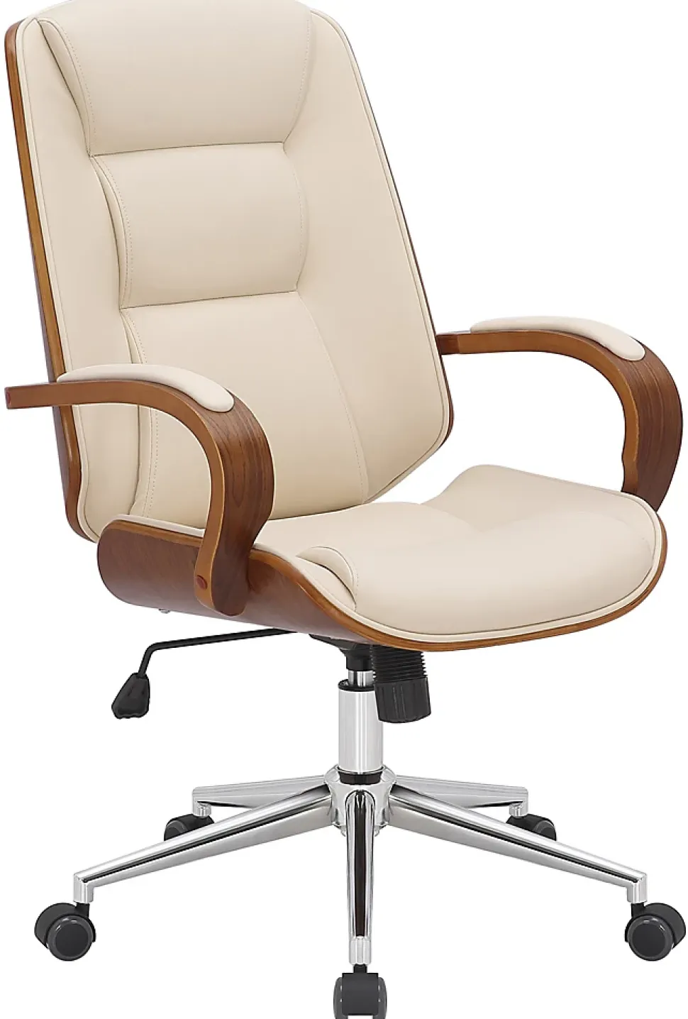 Chaise de Bureau Yankton avec Coque en Bois, Revêtement similicuir, Siège Rembourré, Piètement Métal Noyer/Crème
