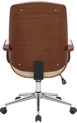 Chaise de Bureau Yankton avec Coque en Bois, Revêtement similicuir, Siège Rembourré, Piètement Métal Noyer/Crème
