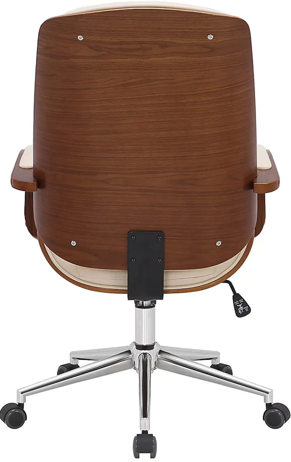 Chaise de Bureau Yankton avec Coque en Bois, Revêtement similicuir, Siège Rembourré, Piètement Métal Noyer/Crème
