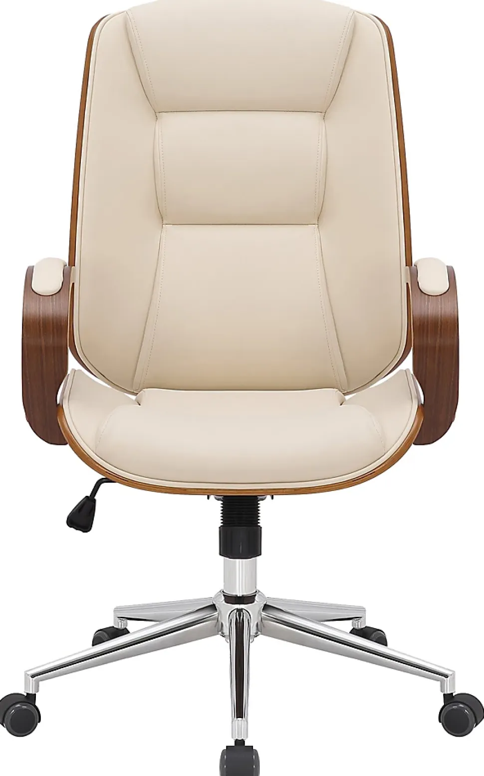 Chaise de Bureau Yankton avec Coque en Bois, Revêtement similicuir, Siège Rembourré, Piètement Métal Noyer/Crème