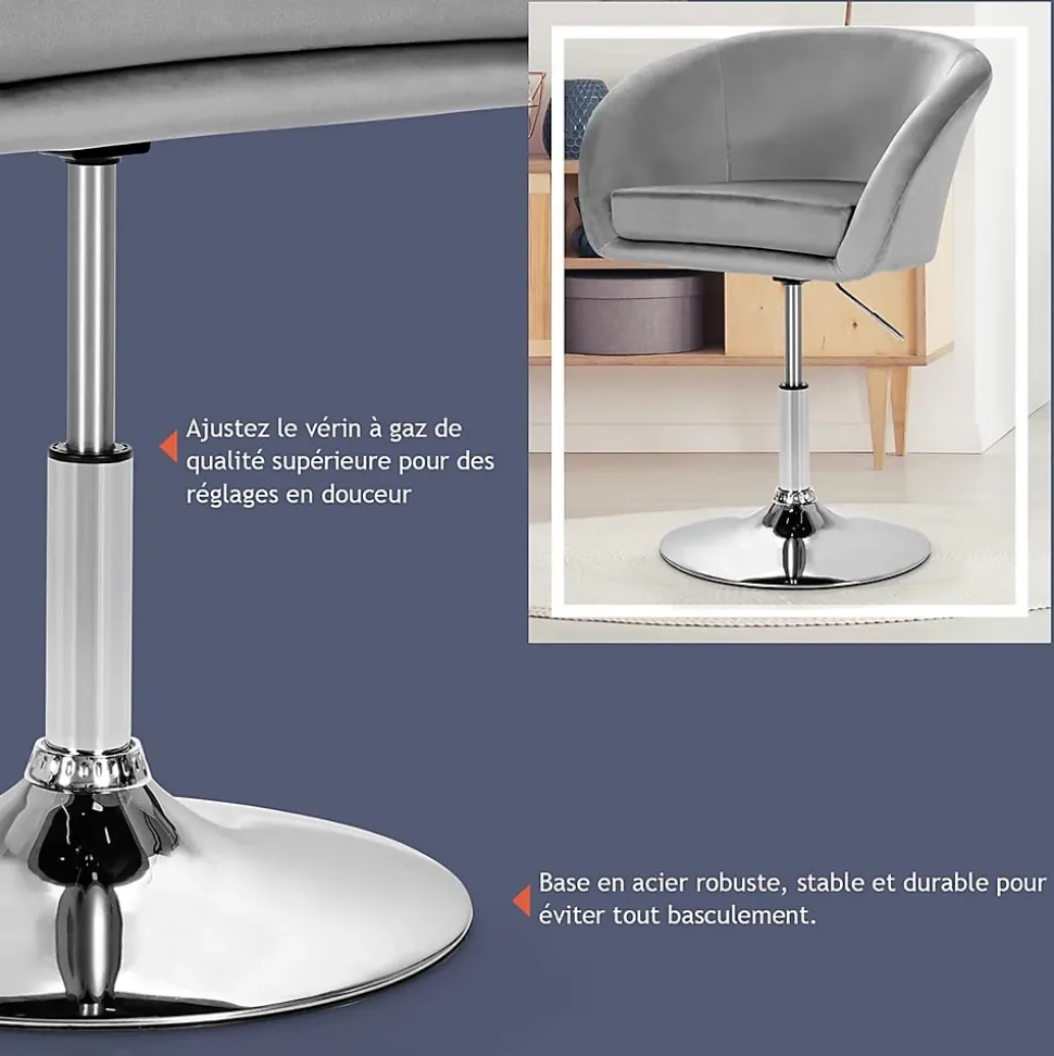 Chaise de Coiffeuse en Velours Tabouret de Bar Réglable en Hauteur 13CM avec Dossier Rond Base en Métal Gris