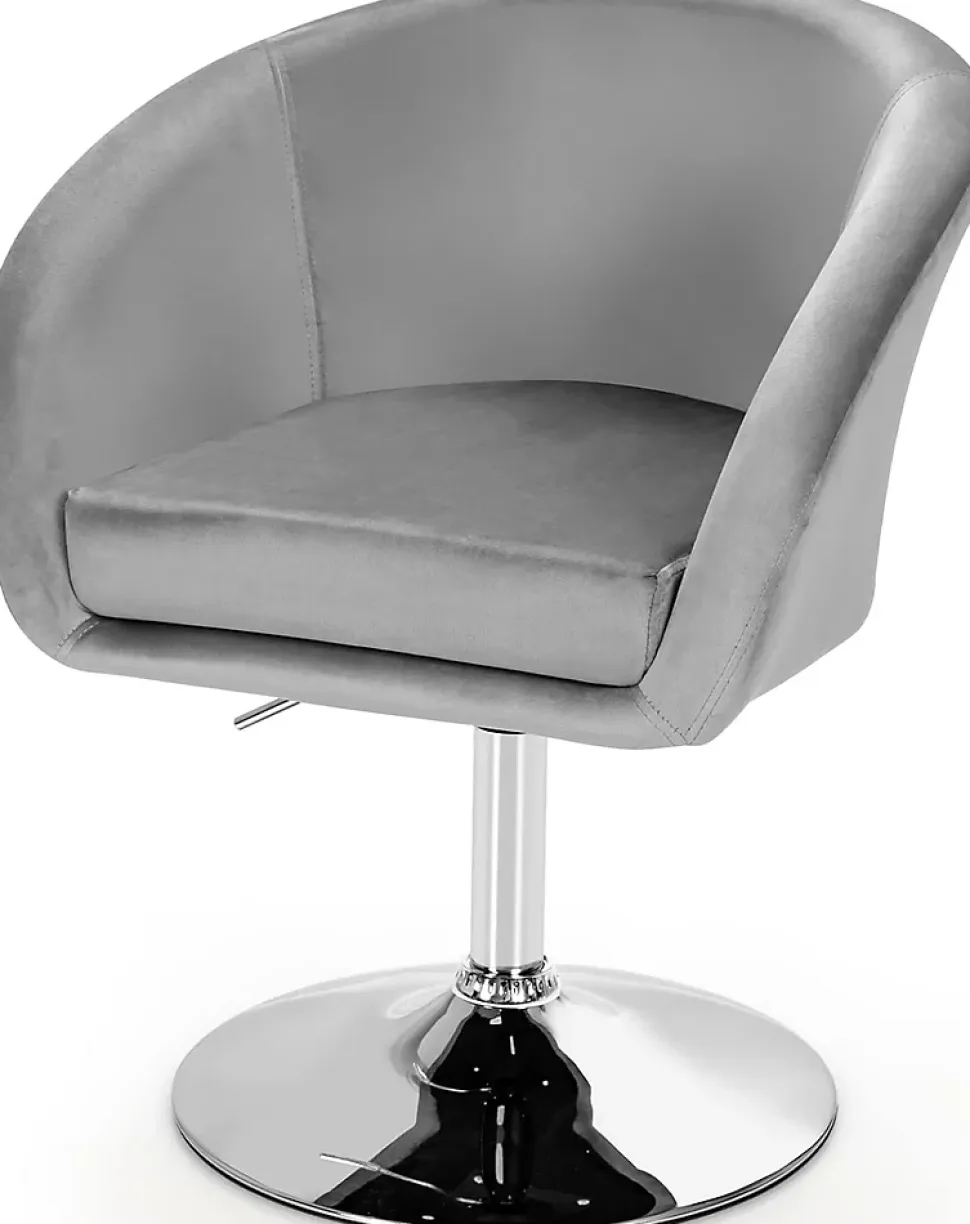 Chaise de Coiffeuse en Velours Tabouret de Bar Réglable en Hauteur 13CM avec Dossier Rond Base en Métal Gris