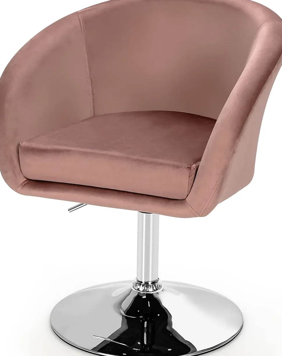 Chaise de Coiffeuse en Velours Tabouret de Bar Réglable en Hauteur 13CM avec Dossier Rond Base en Métal Rose