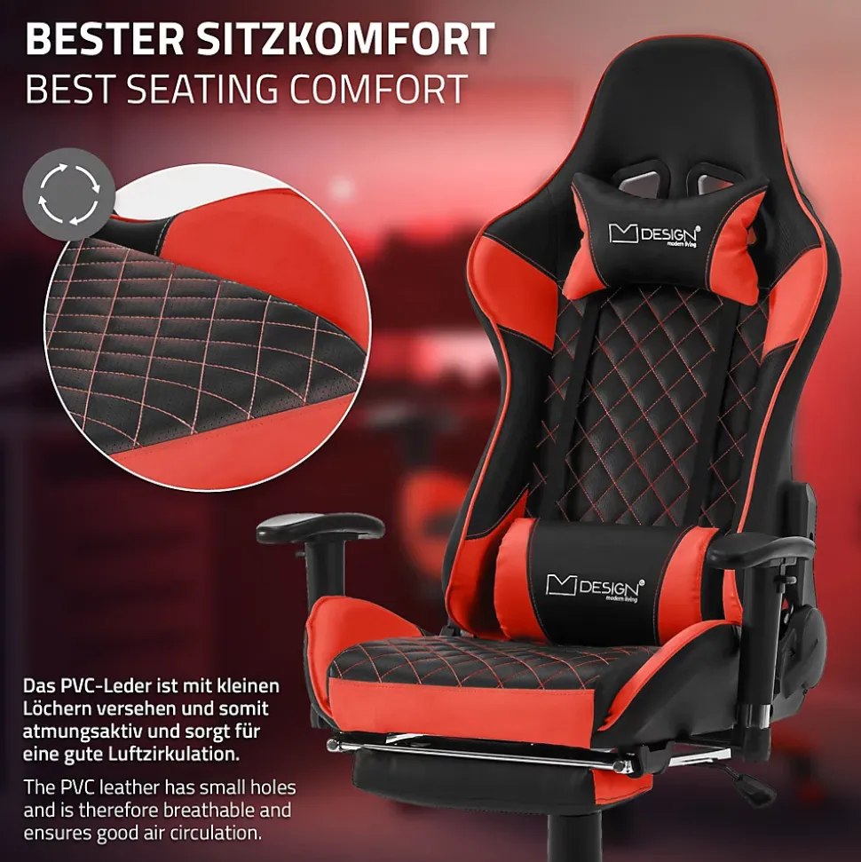 Chaise de jeu d'ordinateur pivotante et réglable ergonomique chaise noir-rouge