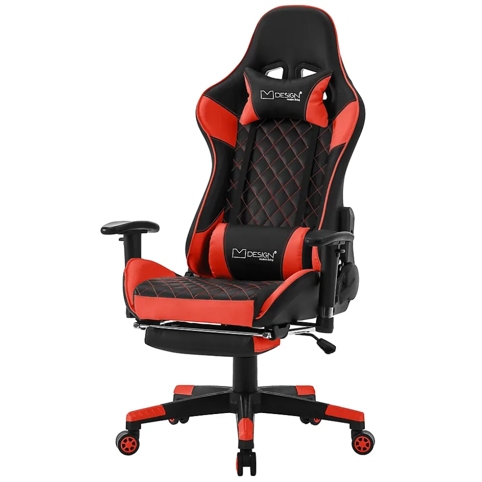Chaise de jeu d'ordinateur pivotante et réglable ergonomique chaise noir-rouge