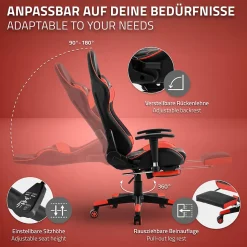 Chaise de jeu d'ordinateur pivotante et réglable ergonomique chaise noir-rouge