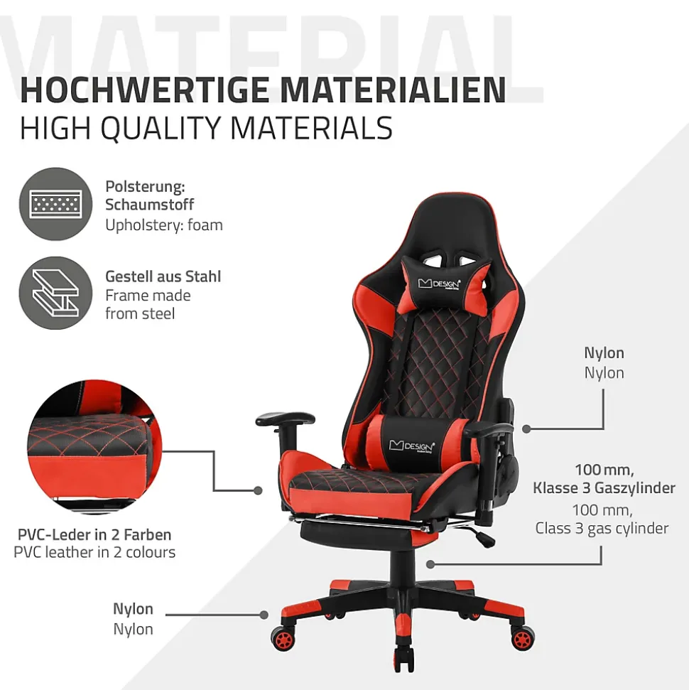 Chaise de jeu d'ordinateur pivotante et réglable ergonomique chaise noir-rouge