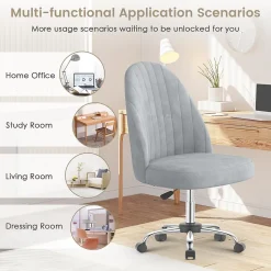 Chaise de Maquillage en Velours,Chaise de Table de Toilette sans Accoudoirs avec Roulettes Pivotantes