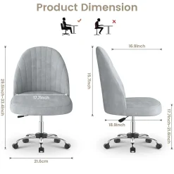 Chaise de Maquillage en Velours,Chaise de Table de Toilette sans Accoudoirs avec Roulettes Pivotantes